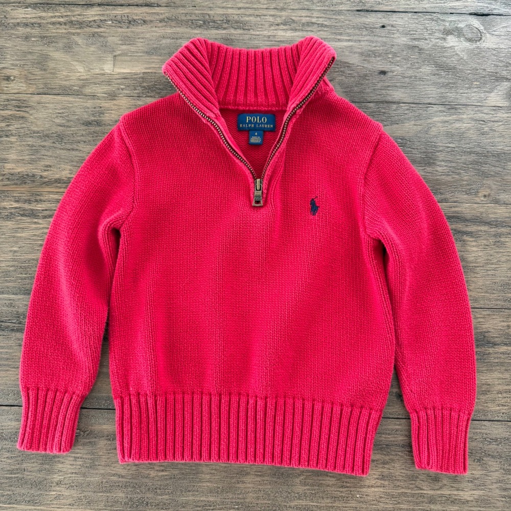 Polo‎ Ralph Lauren Kids Red Cotton Quarter Zip Pullover Sweater Size 4